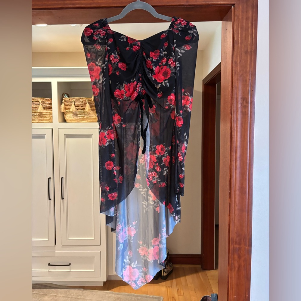 Floral Black and Red Overlay Top dance costume